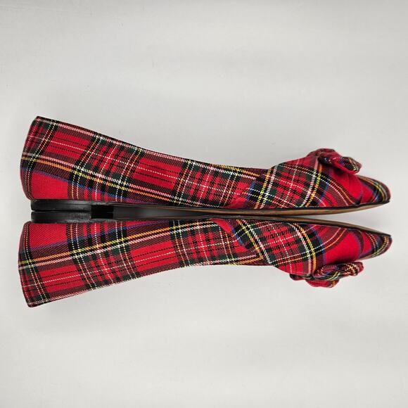 Red Tartan Plaid J. Jill‎ Simone Pointy Toe Flats With Bow Size 8.5 - Picture 1 of 8